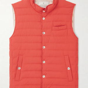 Brunello Cucinelli Slim-Fit-Daunenweste aus gestepptem Nylon für Herren in Orange
