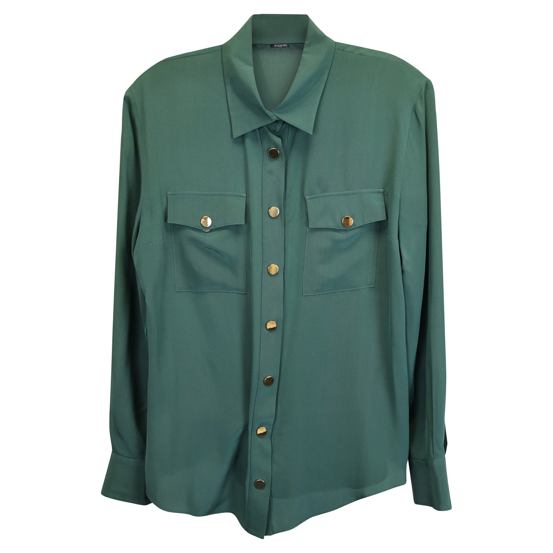 Balmain Buttoned Hemd aus grüner Seide 7748633100348