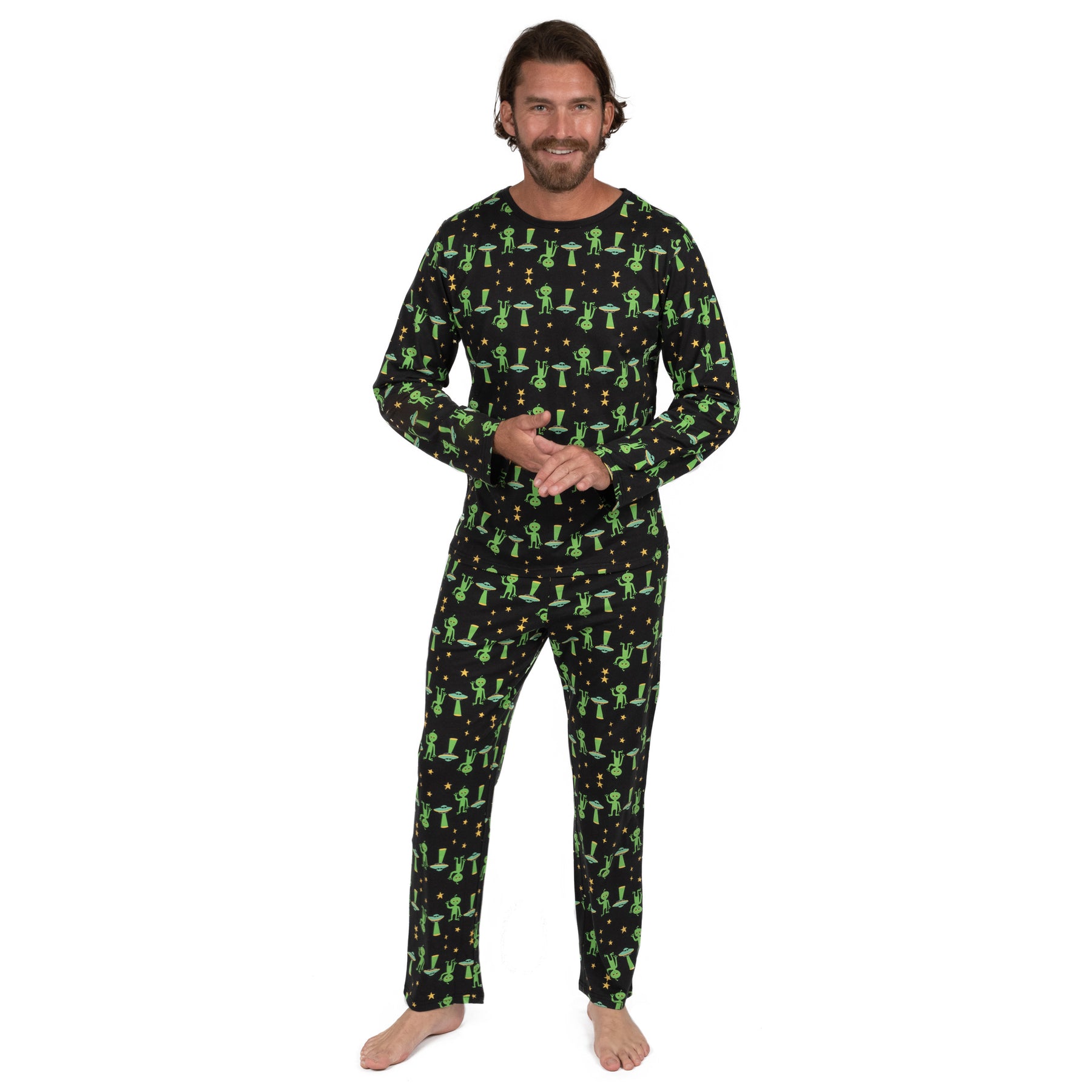 Herren zwei Stück Baumwolle lose Passform Pyjamas Alien