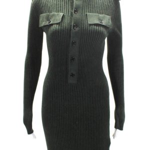 Bottega Veneta Damen langen Ärmel gerippt Strick Pullover Kleid grün – 7833556058172