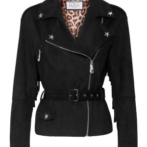 Eco Wildleder Oversize Biker Jacke Sterne 7676780511292