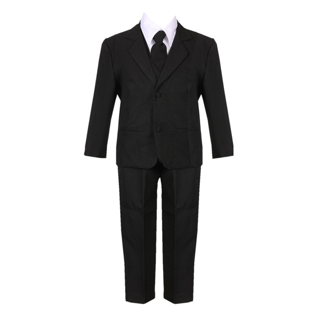 Schwarzer 5-teiliger klassischer Anzug für große Jungen, Weste, Jacke, Hose, für besondere Anlässe, 8–20