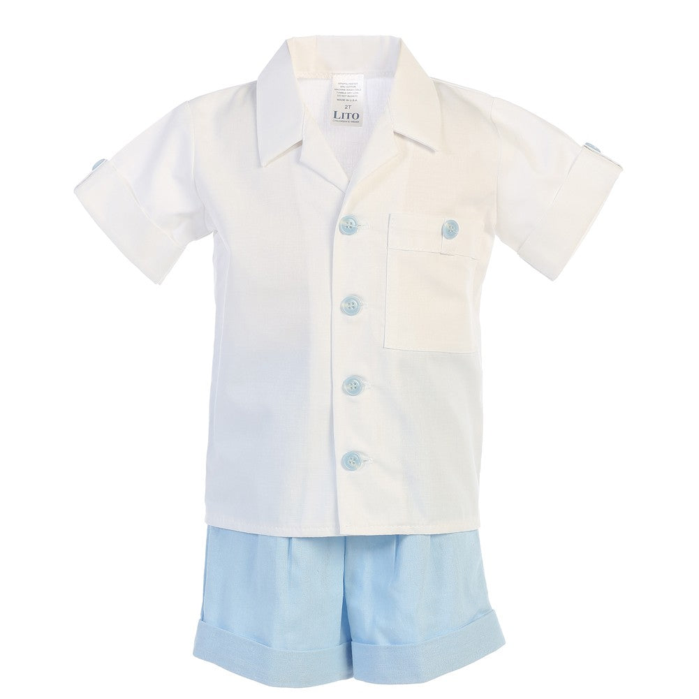 Baby Jungen hellblau Poly-Baumwoll-Shirt Rayon Leinen Shorts Set 3-24M