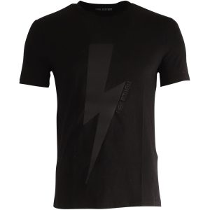 Neil Barrett Thunderbolt Tonal Print T-Shirt aus schwarzer Baumwolle 7748656660540