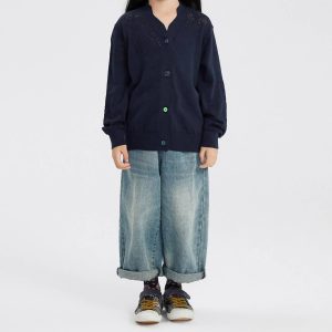 Kinder Spitzeneinsatz Strickjacke in Marine