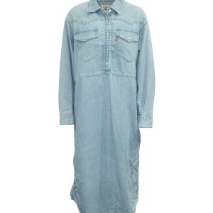 Ganni x Levi’S Denim Hemd Kleid aus hellblauer Baumwolle 7764873347132