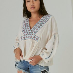 Lucky Brand Damen bestickt v Hals bäuerliche Bluse