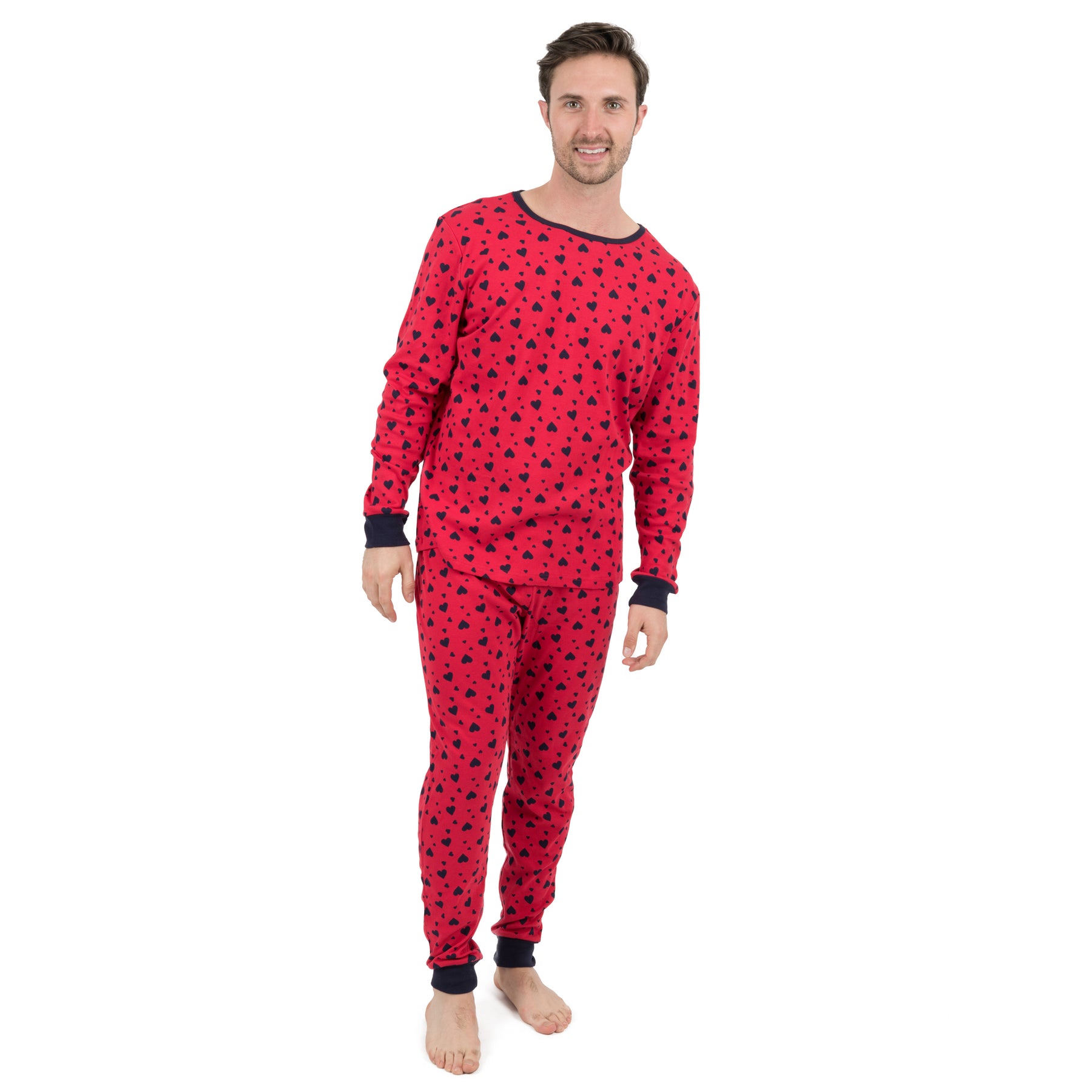 Herren zwei Stück Baumwolle Pyjama Marine Herzen