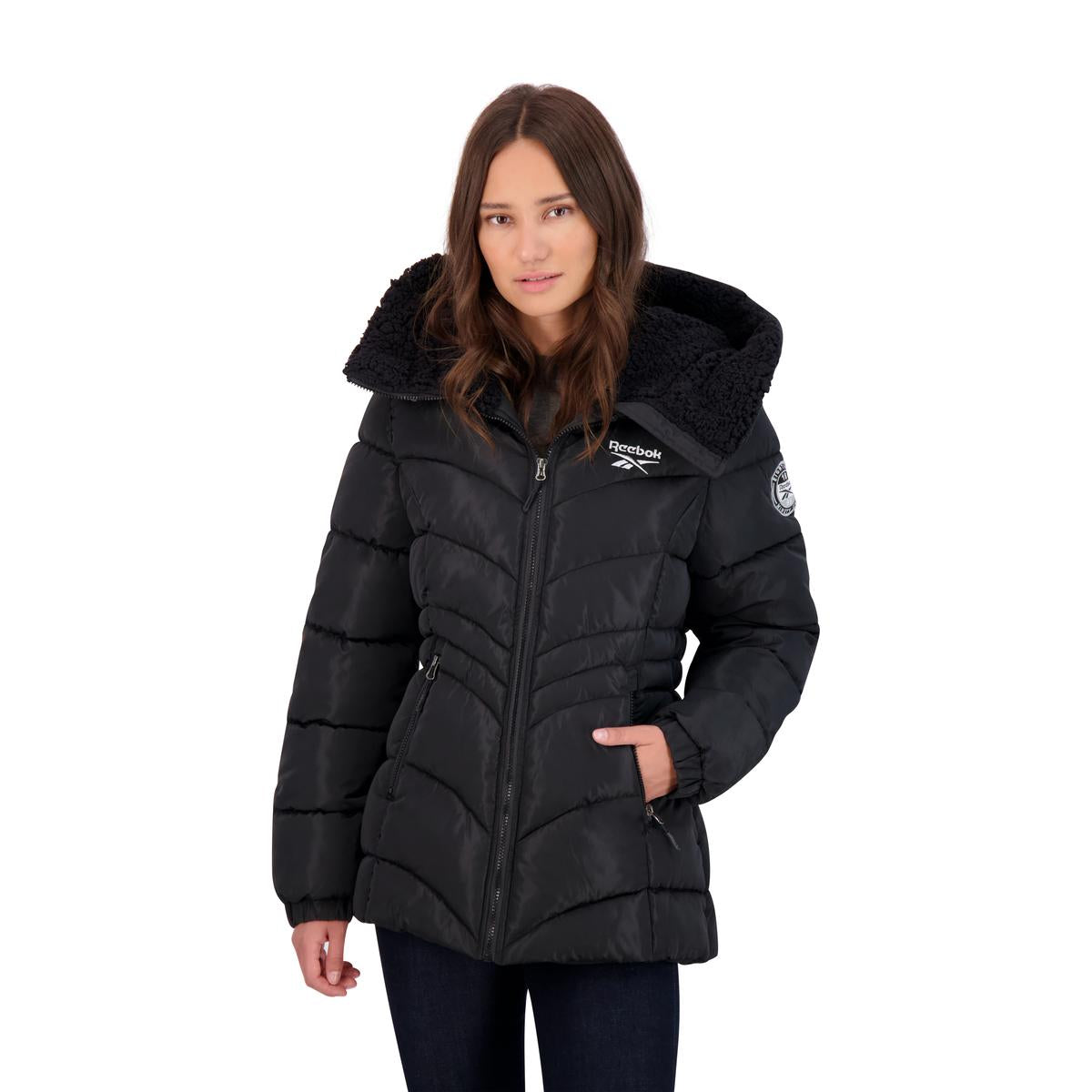 Puffer Mantel für Damen-warme Winterjacke mit Sherpa gefütterte Kapuze