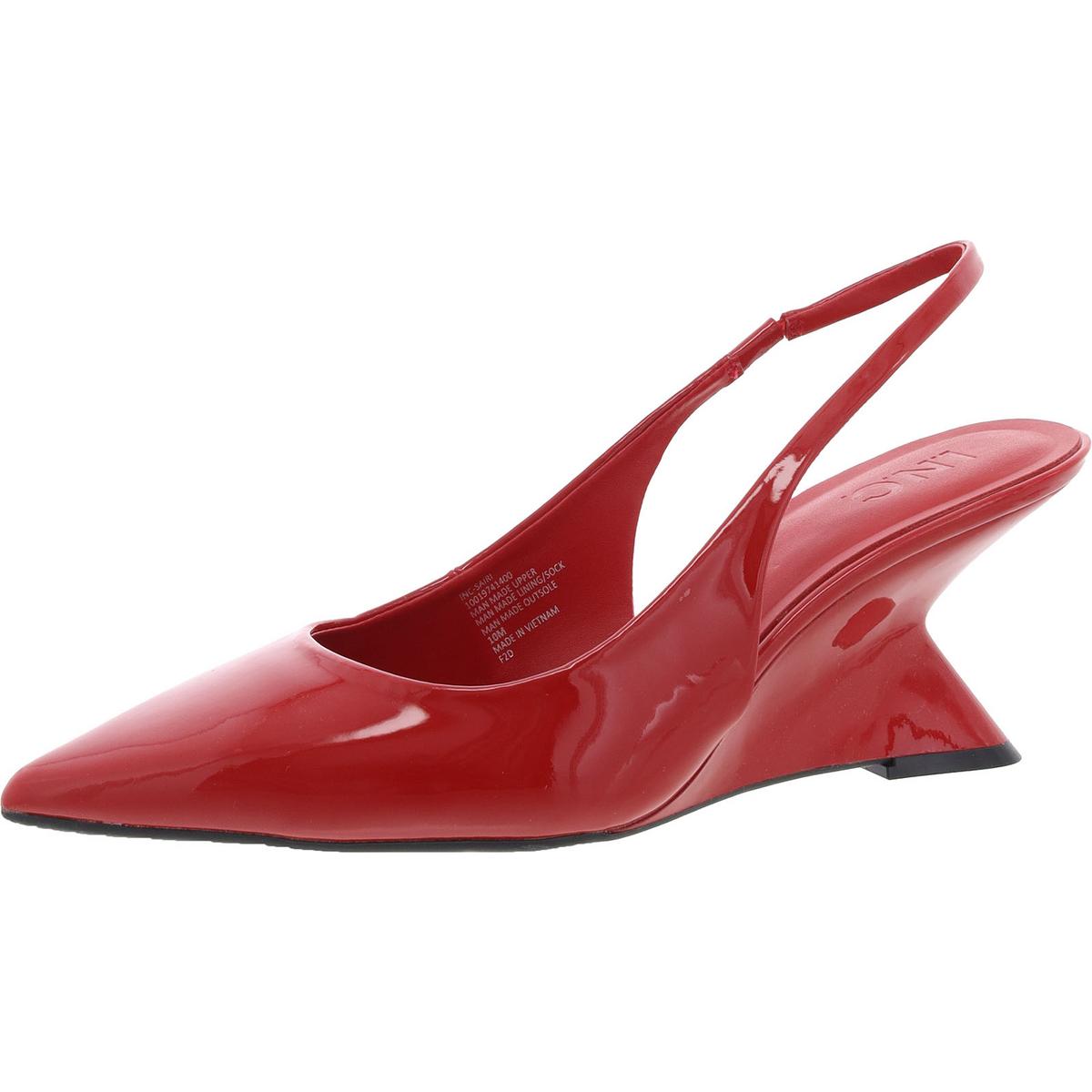 Sairi – spitze Schuhe mit Absatz, Fersenriemen und Lackfinish