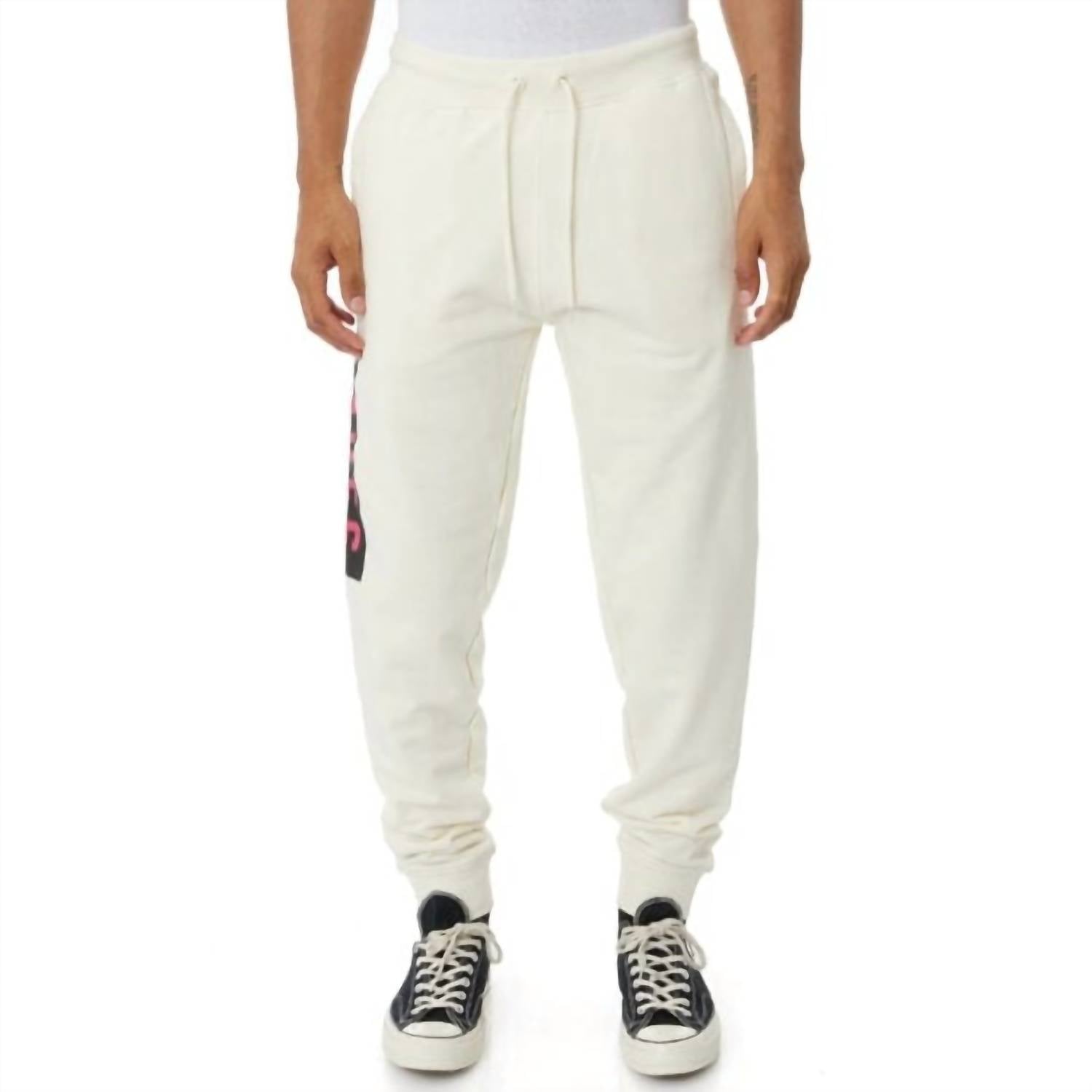 Herren authentische Maggotty Jogginghosen in Creme/blau-schwarz/rosa