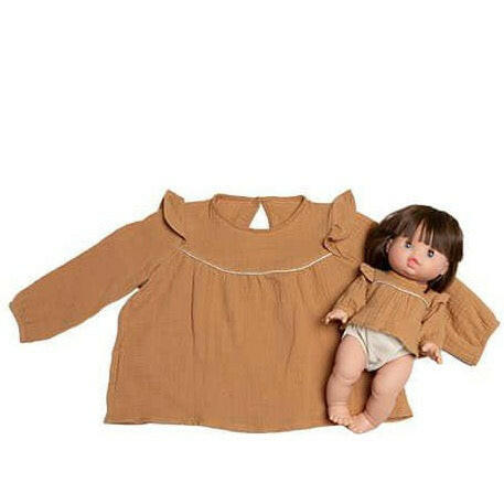 Minikane Doll & Me Outfits Marina Blouse in Baumwoll-Doppelmaus Kamel