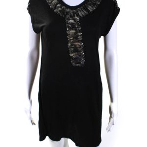 Givenchy Damen Metall applique kurze Ärmel Hemd Kleid schwarz 7833520996412
