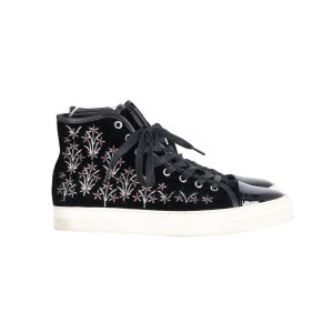 Mother Of Pearl gestickte High Top Sneakers in schwarzem Lackleder und Wildleder