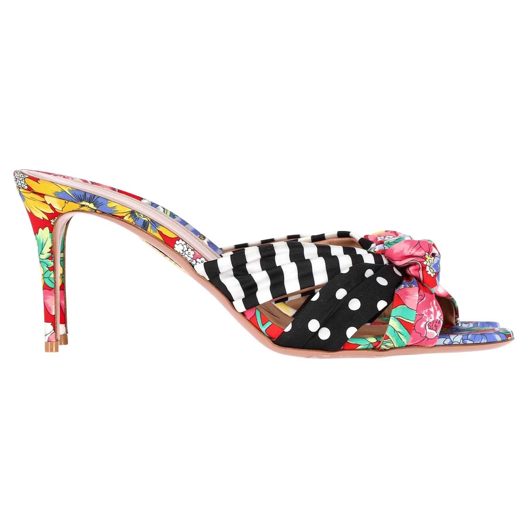 Aquazzura x Racil Menorca bedruckte Slide-Sandalen aus mehrfarbigem Satin