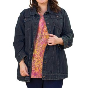 Premium Langarm-Rydel Denim Jacke – plus Größe in dunkel gewaschenem Denim