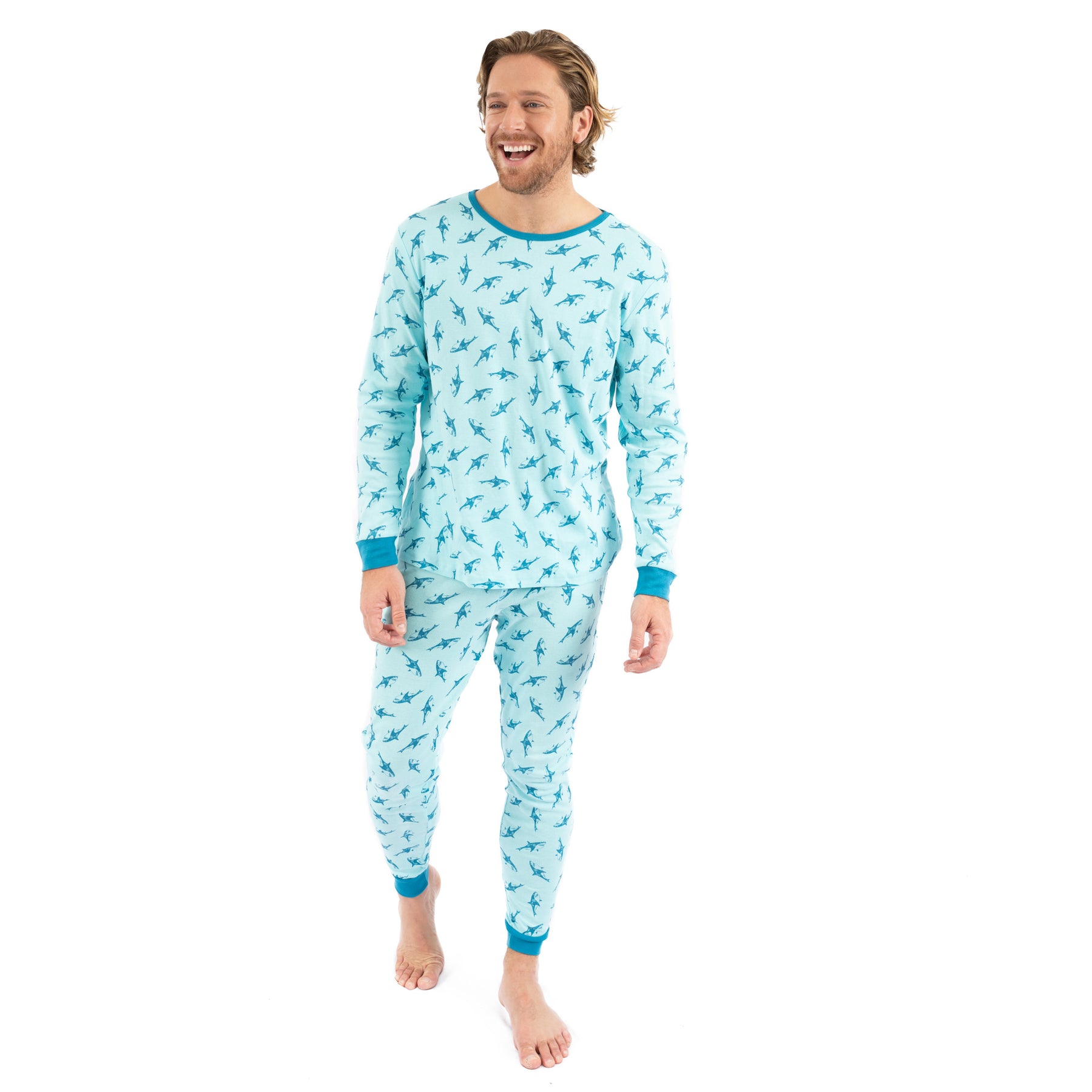 Herren zwei Stück Baumwolle Pyjamas Haie
