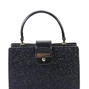 Kate Spade Damen-Tasche aus Leder, glitzernd, goldfarben, Kettenriemen, Henkel oben, Schwarz