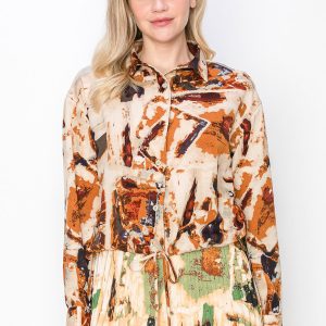 Rust and Beige abstrakte Bluse 7832917573692