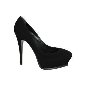 Saint Laurent Tribute 105 Plateaupumps aus schwarzem Wildleder
