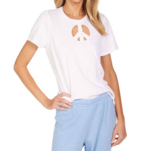 Hall Kurzarm Tee mit Peace Cutout in weiß