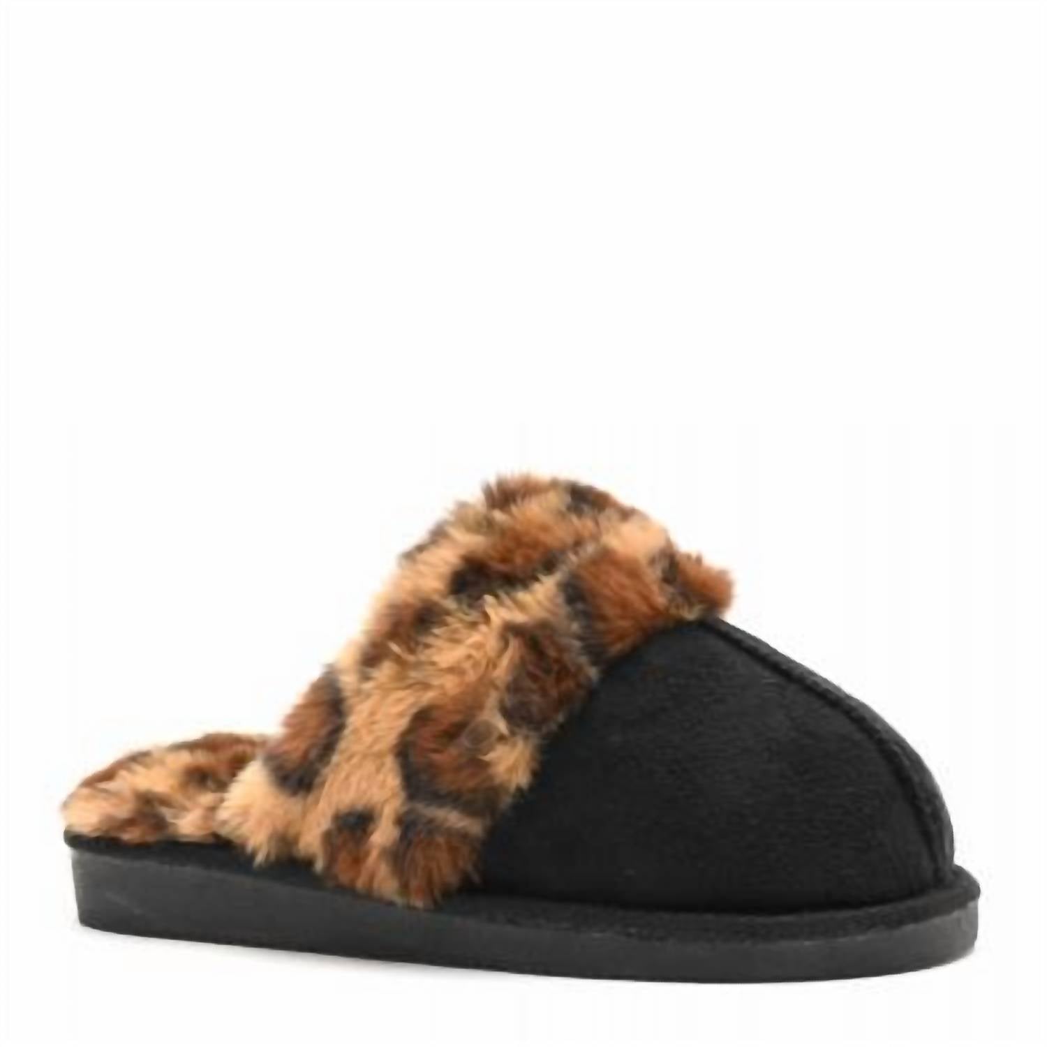 Damen snooze Leopard Hausschuhe in schwarz 7765037744188