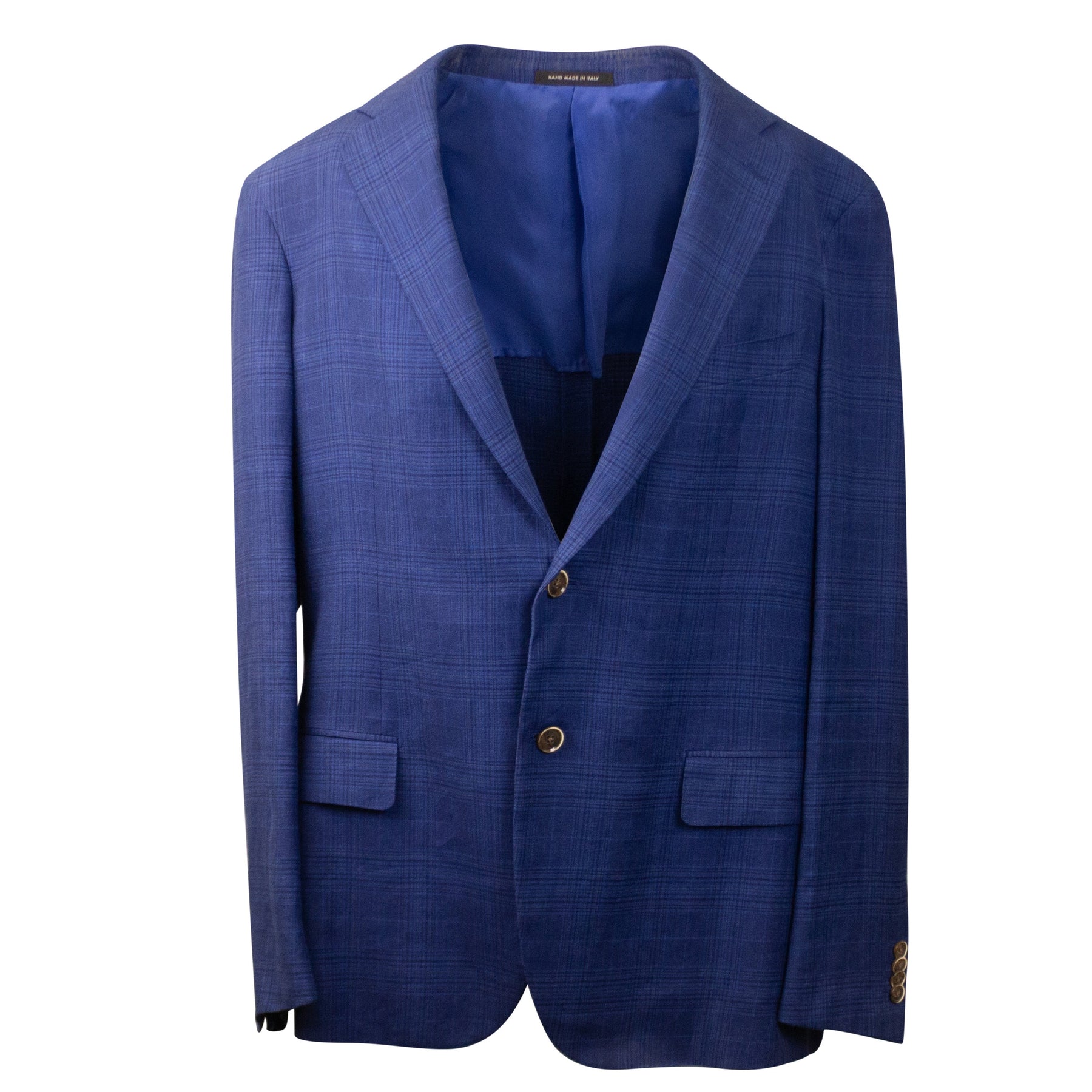 Blauer, karierter, einreihiger Blazer aus Leinenmischung