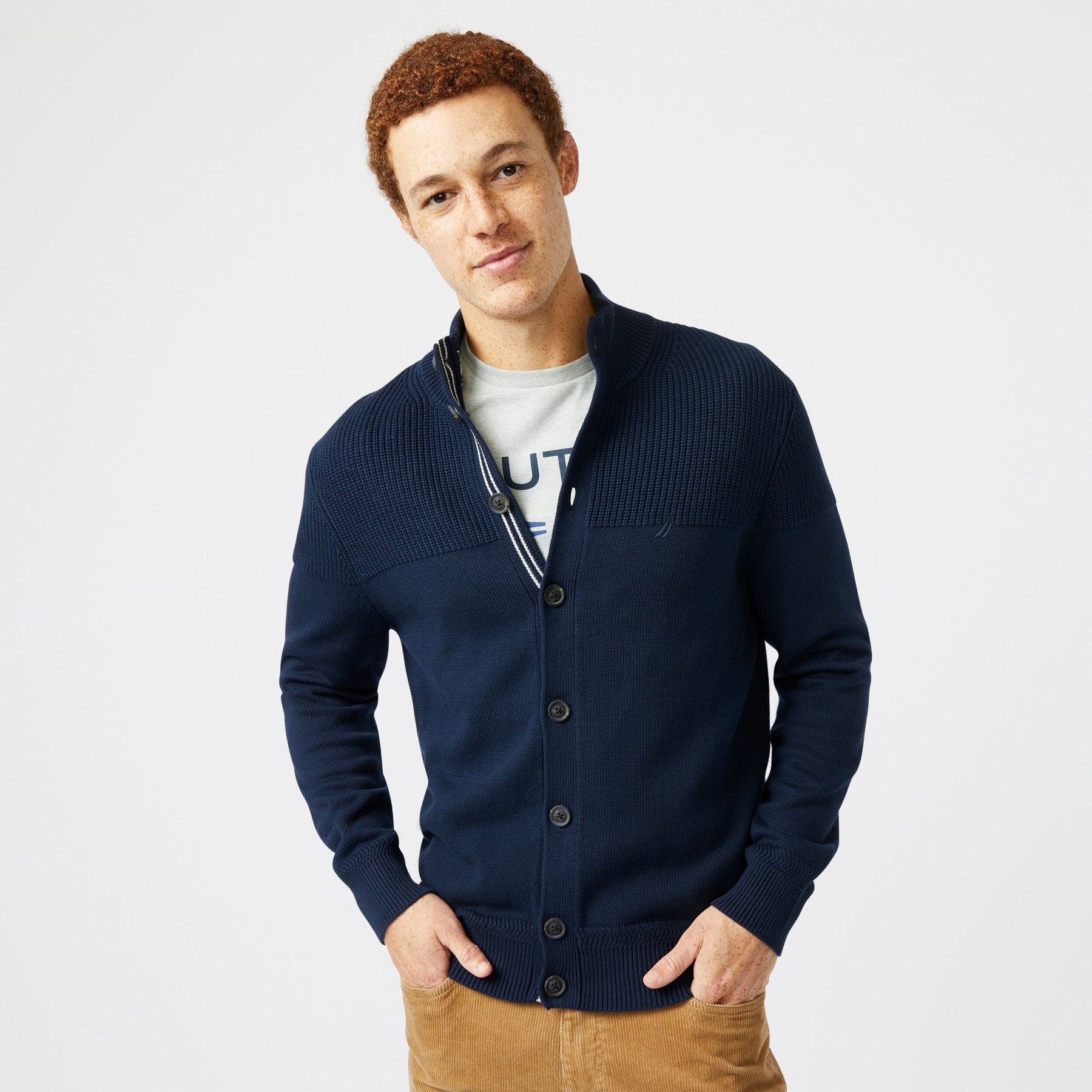 Nautica Herren Big & Tall strukturierte Knopf-Strickjacke
