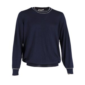 Brunello Cucinelli Crewneck Pullover in Marineblau Baumwolle