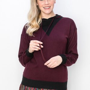 Burgundy Strickpullover mit schwarzem Akzent 7832922718268
