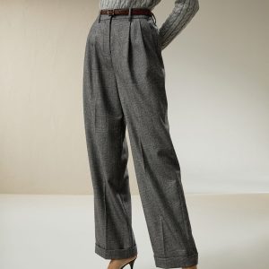 Wide Leg Wollflanell Anzughose für Damen