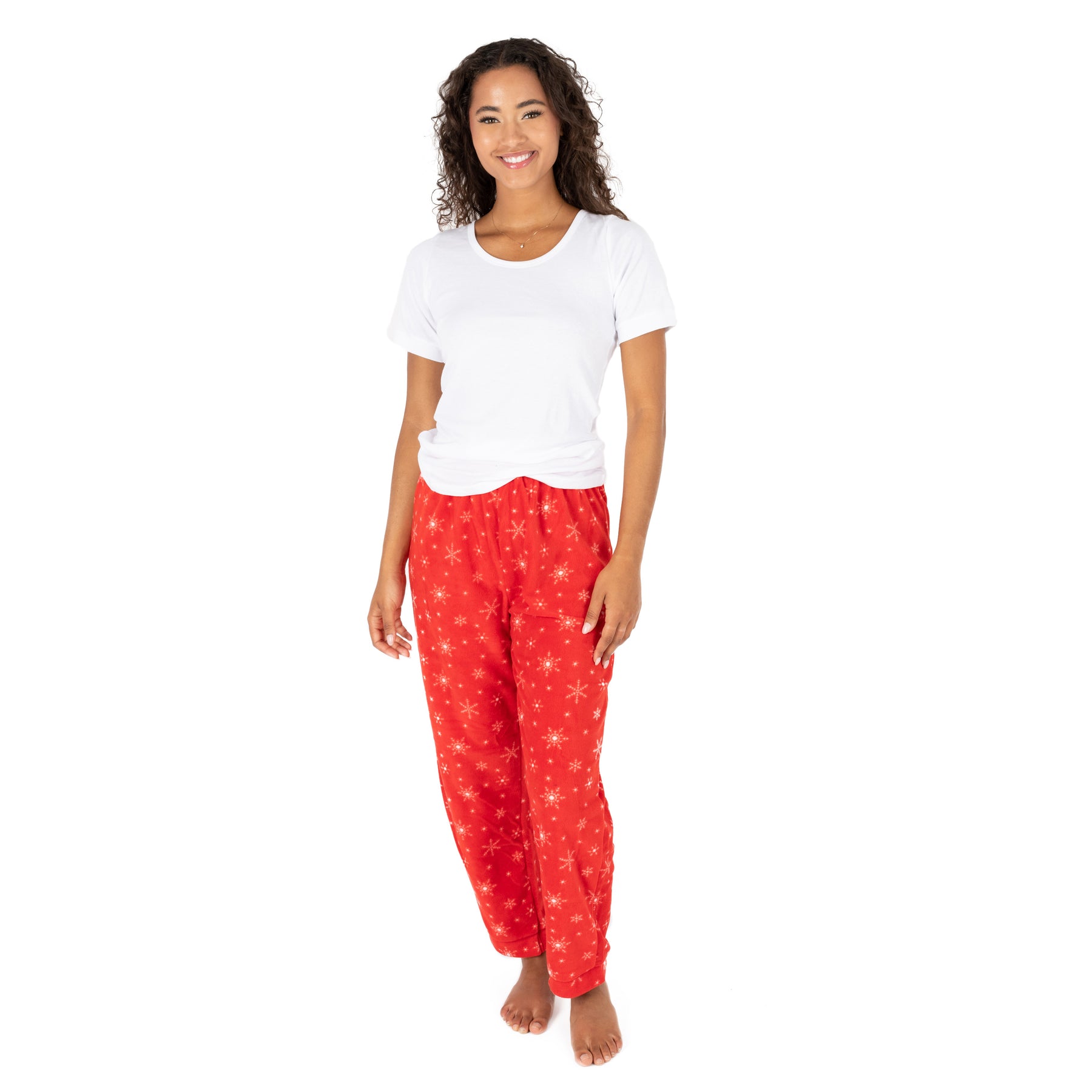 Christmas Damen Fleece Pyjama Hose Schneeflocke