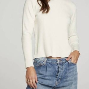 Langarm Rundhals Tee in Creme