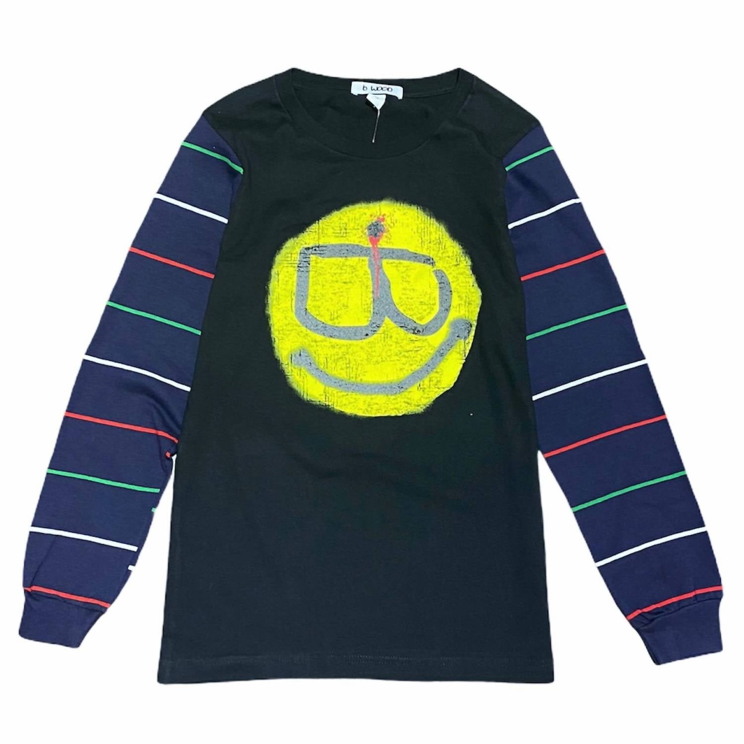 Herren Smiley Gesicht langen Ärmel Tee in schwarz / Marineblau