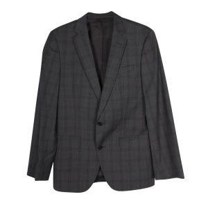 Boss by Hugo Boss Plaid maßgeschneiderter Blazer und Hosenanzug Set aus grauer Wolle 7748741333052