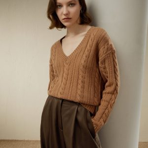 Damen Kabel-Knit Wolle-Kaschmir Mischung Pullover