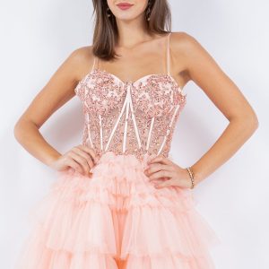 Herzförmiges Korsett-Oberteil, detailliertes, mehrlagiges Rock-Cocktailkleid für Damen 4/XS-16/3X