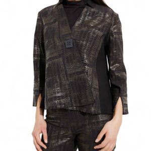 Notched Collar A-Line Jacke in schwarz/gold 7704764579900