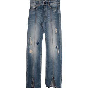 Off weiß gestresste gerade Bein Jeans aus blauer Baumwolle 7748639588412