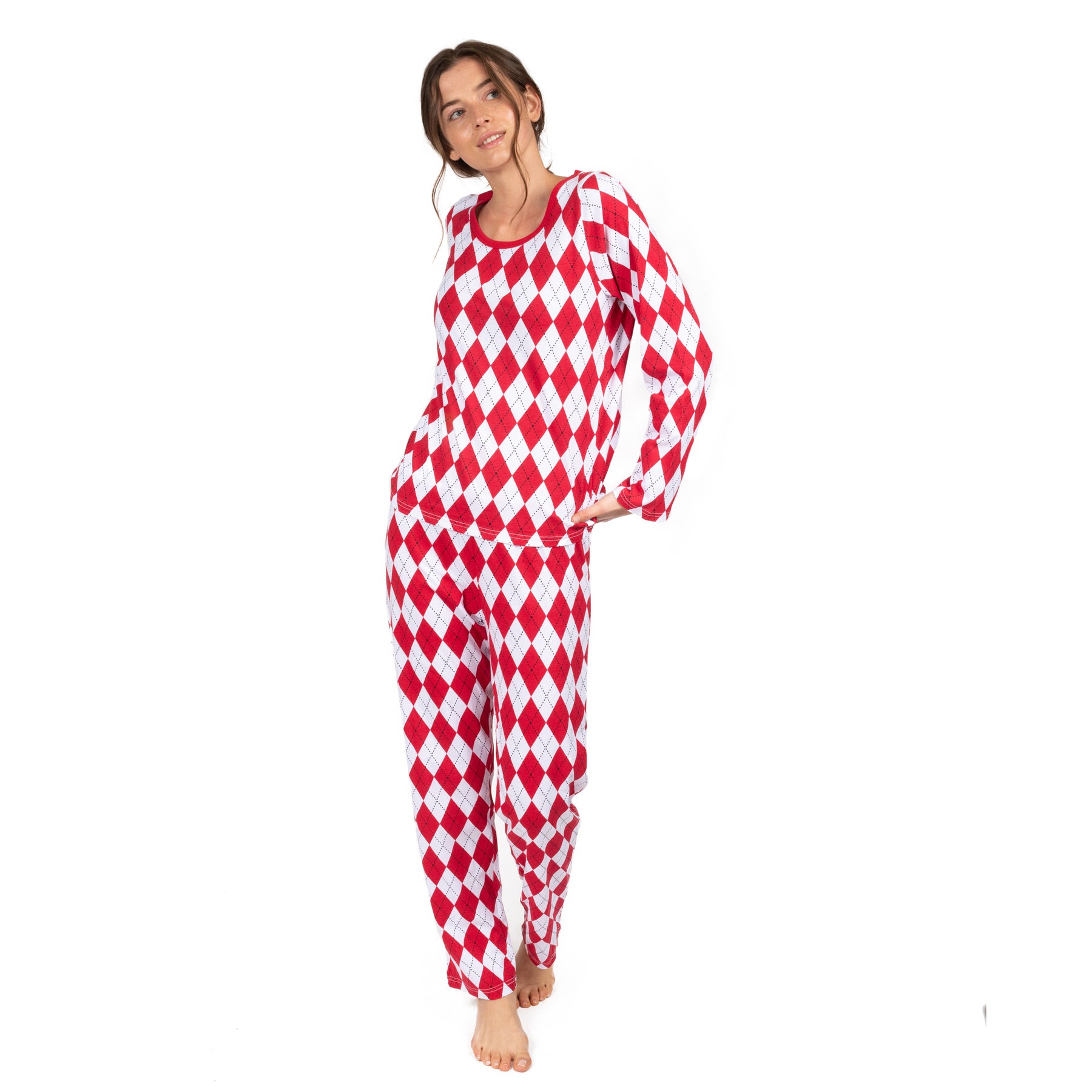 Christmas Damen zwei Stück Baumwolle lose Fit Pyjamas Argyle