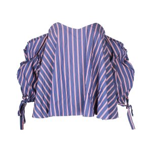 Caroline Constas Gabriella schulterfrei-Oberteil aus blauer Baumwolle 7748636049468