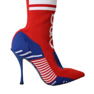 Dolce & Gabbana blaue Stretch-Socken-Stil kurze Stiefel Logo Damenschuhe (Gebraucht)