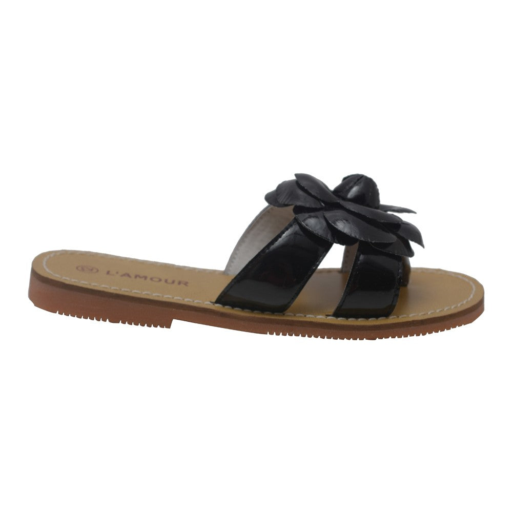 Mädchen schwarze Blume Akzent String trendige Sandalen 7 Kleinkind-4 Kinder