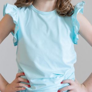 Aquafarbenes S/S-Rüschen-T-Shirt