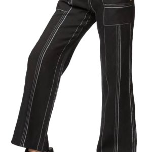 Amalfi Leinen Hose Streifen in schwarz multi