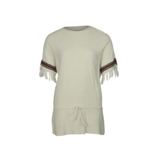 Tory Burch Fringe Cuffs Tunic Pullover in Creme Baumwolle
