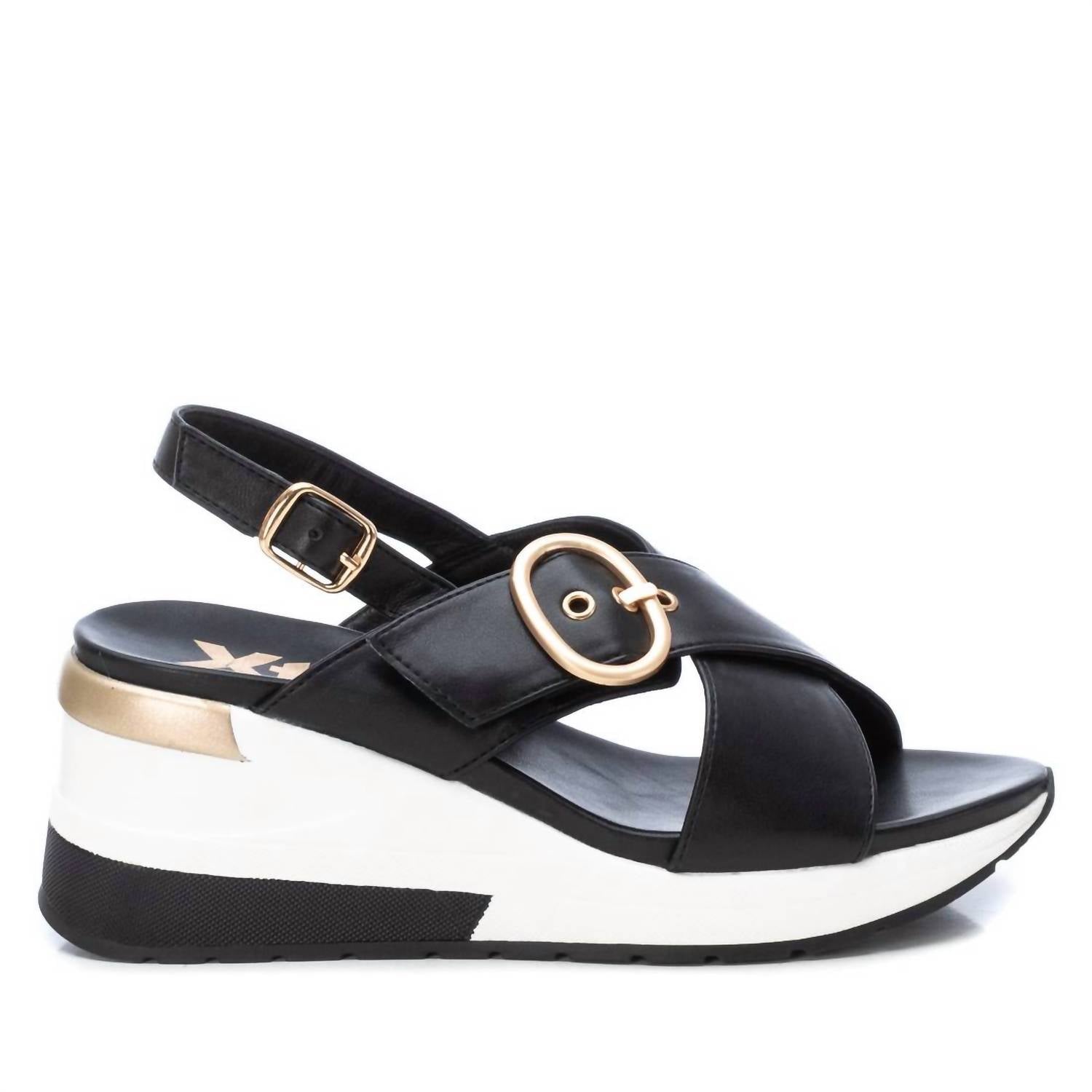 Damen Keil Kreuzband Sandalen in schwarz 7704755372092