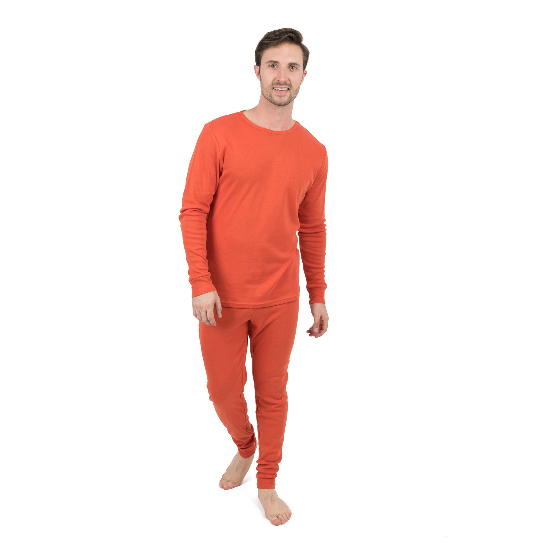 Herren zwei Stück Baumwolle Pyjamas klassische feste Farbe