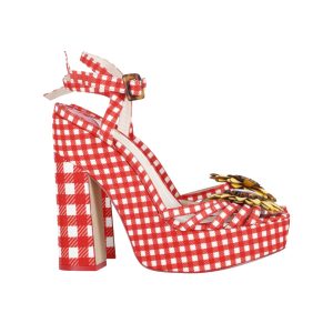 Sophia Webster Doris Leder-Trim Gingham Plattform Sandalen aus roter Baumwolle 7748668915772