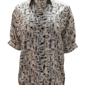 Dolce & Gabbana Musical Instrument bedrucktes Hemd aus weißer Seide 7748770234428